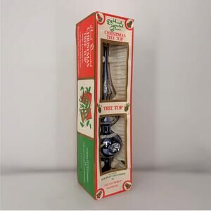 Vintage Commodore Hand Decorated Glass Christmas Tree Topper Blue 12" in Box